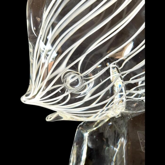 mid 20th century vintage licio zanetti murano clearwhite stripe fish sculpture 2202