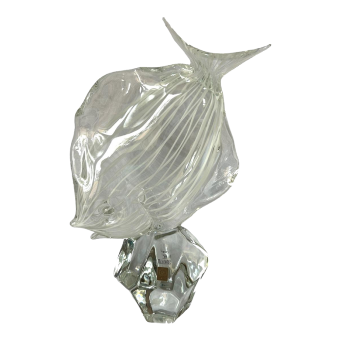 mid 20th century vintage licio zanetti murano clearwhite stripe fish sculpture 9506