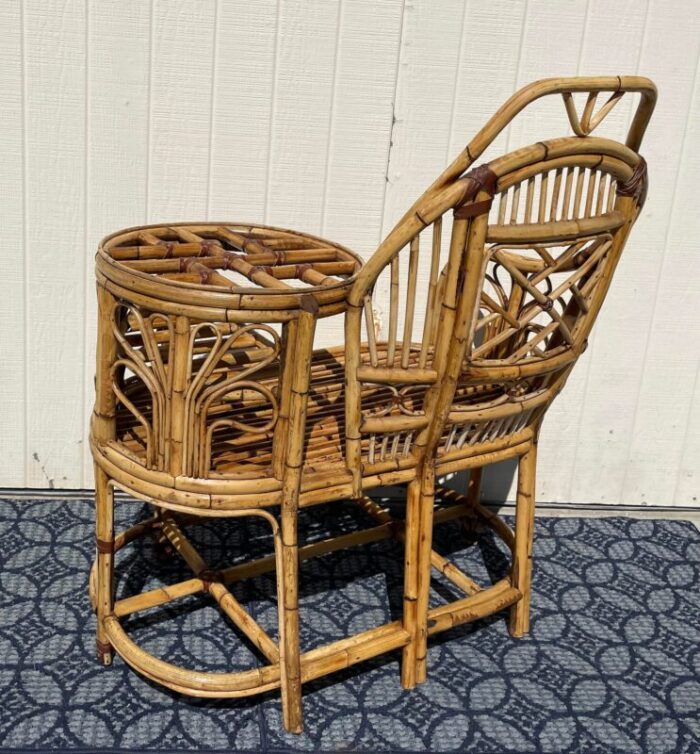 mid 20th century vintage rattan bamboo gossip telephone bench with glass tabletop 1450