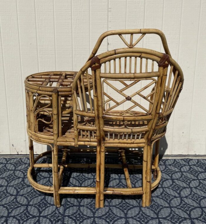 mid 20th century vintage rattan bamboo gossip telephone bench with glass tabletop 5110