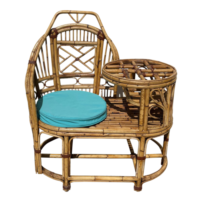 mid 20th century vintage rattan bamboo gossip telephone bench with glass tabletop 8010