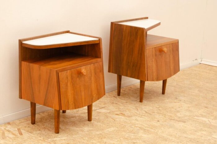 mid century bedside tables former czechoslovakia 1960s set of 2 8552