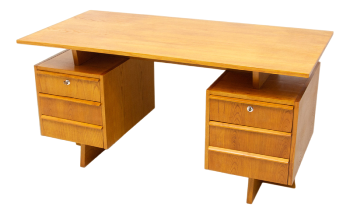 mid century beechwood writing desk former czechoslovakia 1970s 2305