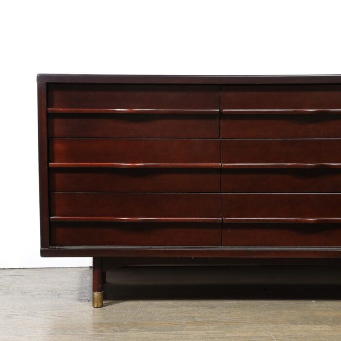 mid century bookmatched walnut w sculptural front and brass inlaysabot sideboard 0018