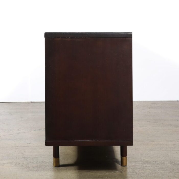 mid century bookmatched walnut w sculptural front and brass inlaysabot sideboard 3589