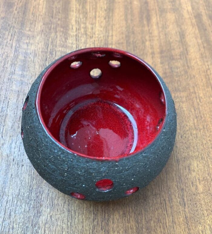 mid century brutalist danish ceramic candleholder from lehmann pottery 1960s 3