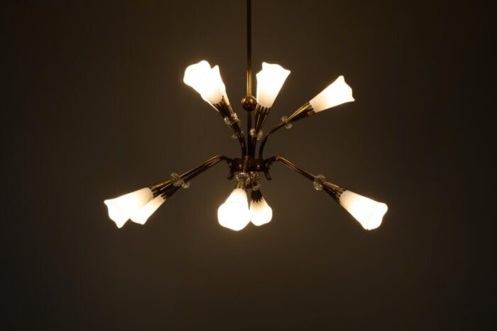 mid century chandelier in opaline glass 1960s 2481