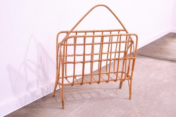 mid century czechoslovakian wicker magazine rack 1960s 0831