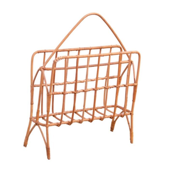 mid century czechoslovakian wicker magazine rack 1960s 3461