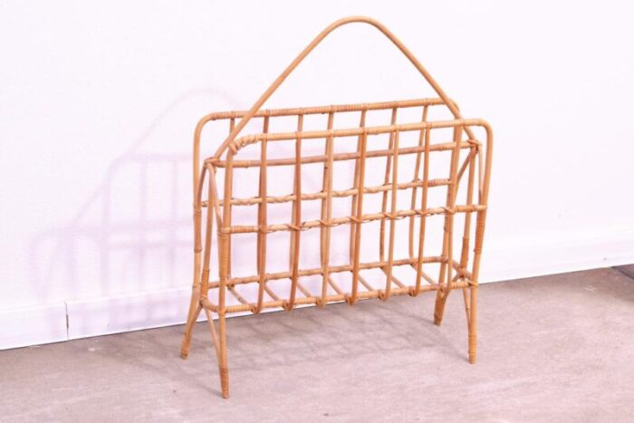 mid century czechoslovakian wicker magazine rack 1960s 8171