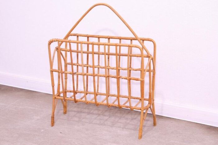 mid century czechoslovakian wicker magazine rack 1960s 8701