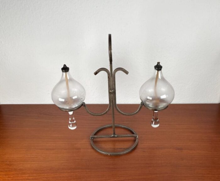 mid century danish wrought iron and glass oil table lamp 1960s 6429