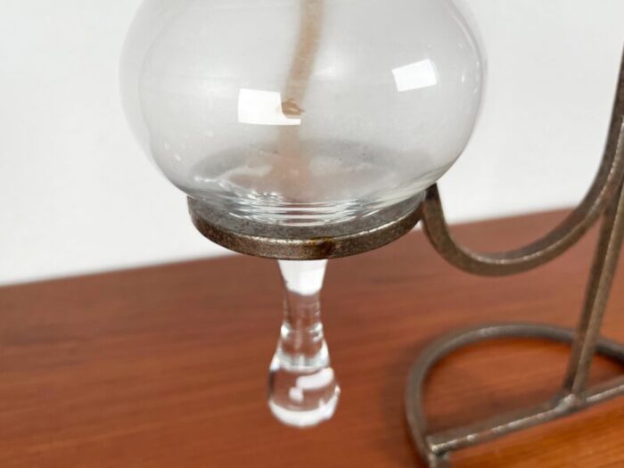 mid century danish wrought iron and glass oil table lamp 1960s 7051