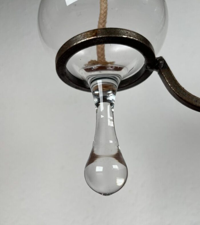 mid century danish wrought iron and glass oil table lamp 1960s 9952