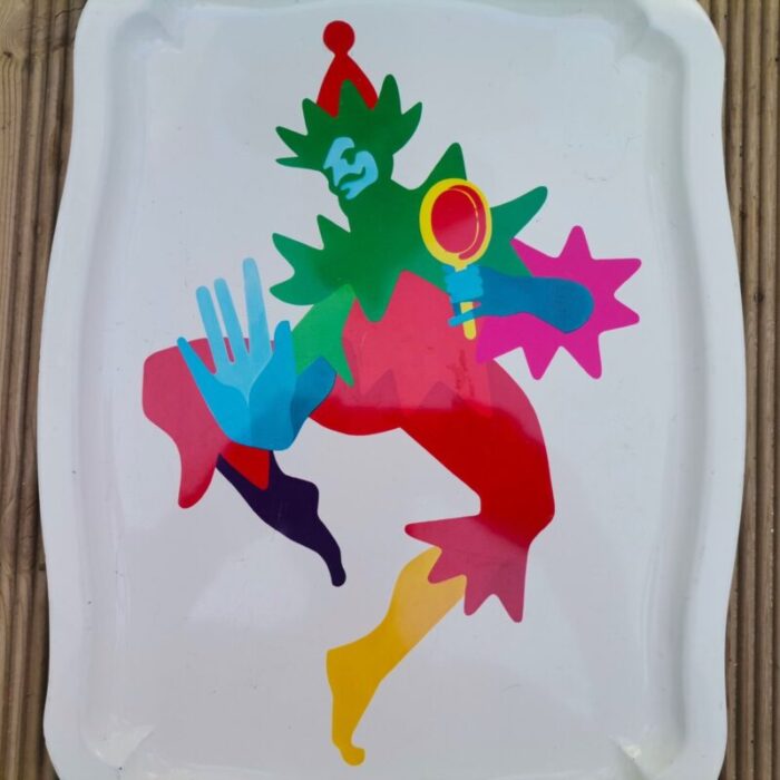 mid century english enameled metal vibrant stylized harlequin serving tray from worcester ware 1960s 2