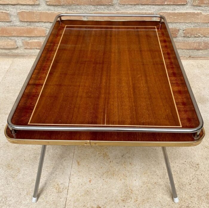 mid century french serving tray with folding metal legs 1960s 2