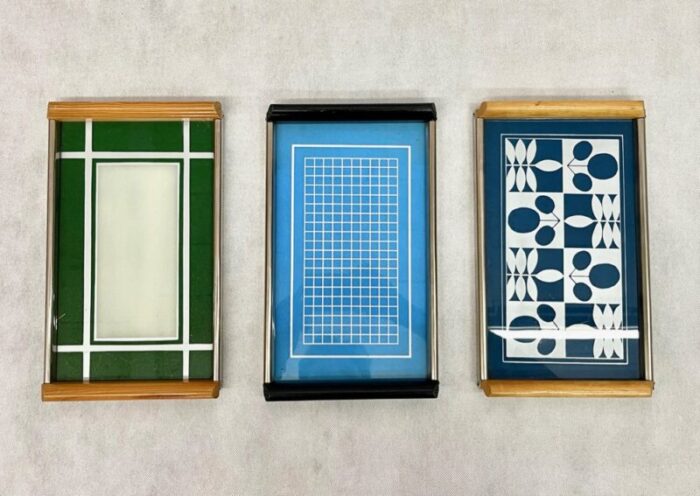 mid century geometric pattern tray 1960s set of 3 1