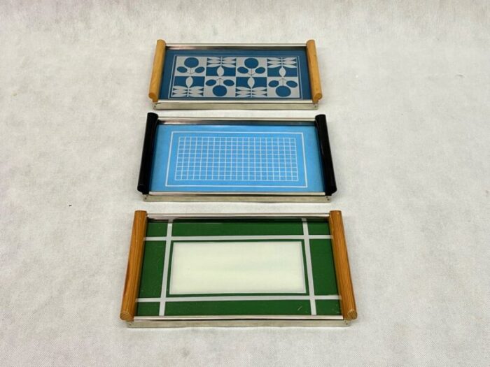 mid century geometric pattern tray 1960s set of 3 5