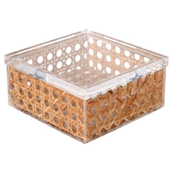 mid century italian acrylic glass wicker vienna straw box in christian dior style 1970s 1