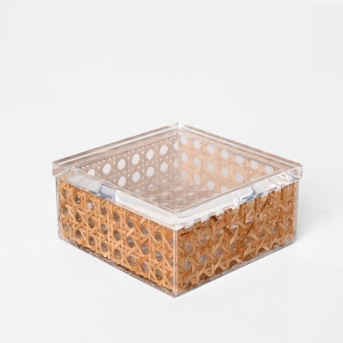 mid century italian acrylic glass wicker vienna straw box in christian dior style 1970s 11