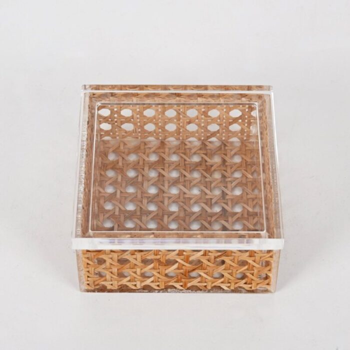 mid century italian acrylic glass wicker vienna straw box in christian dior style 1970s 6