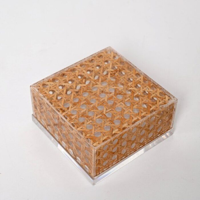 mid century italian acrylic glass wicker vienna straw box in christian dior style 1970s 9