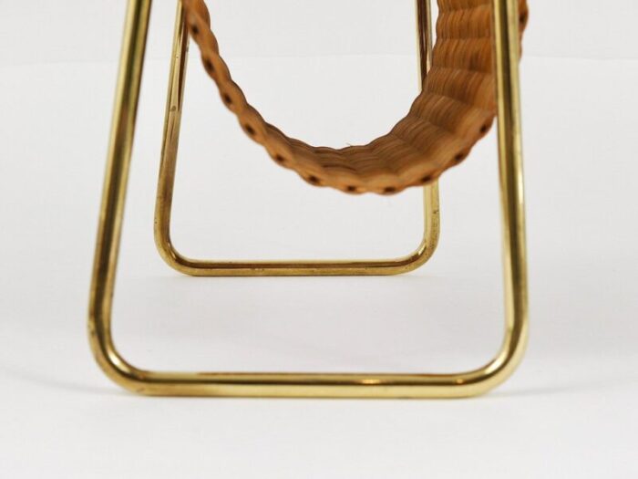 mid century magazine rack in brass and woven cane in the style of carl auboeck austria 1950s 10