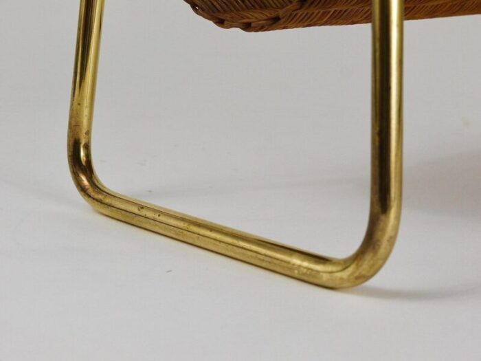 mid century magazine rack in brass and woven cane in the style of carl auboeck austria 1950s 14