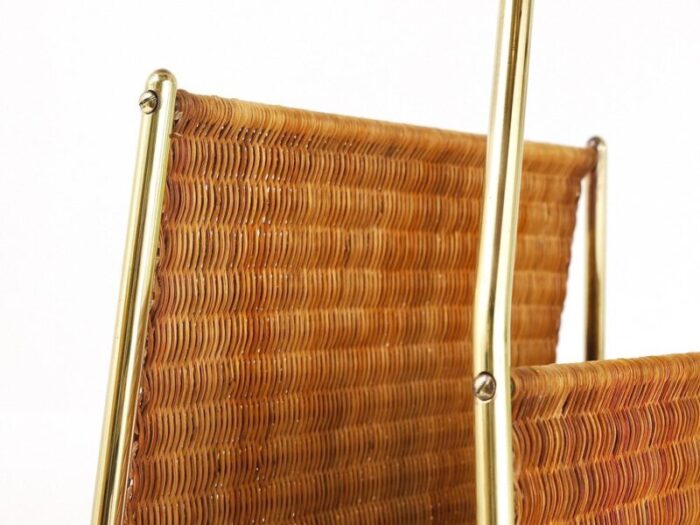 mid century magazine rack in brass and woven cane in the style of carl auboeck austria 1950s 17