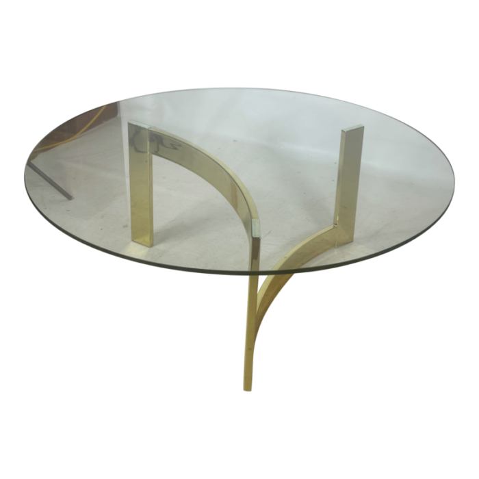 mid century milo baughman style round glass and brass coffee table 3522