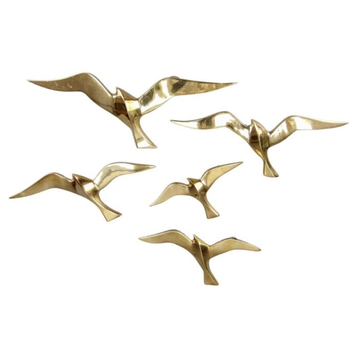 mid century modern brass bird wall mounted figures 1970s set of 5 1