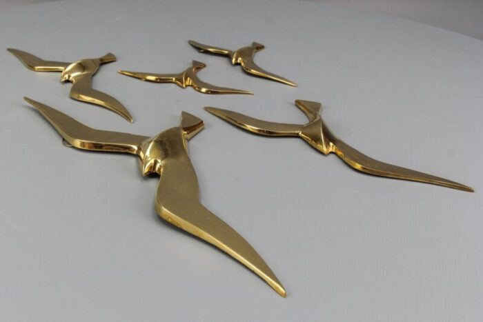 mid century modern brass bird wall mounted figures 1970s set of 5 10