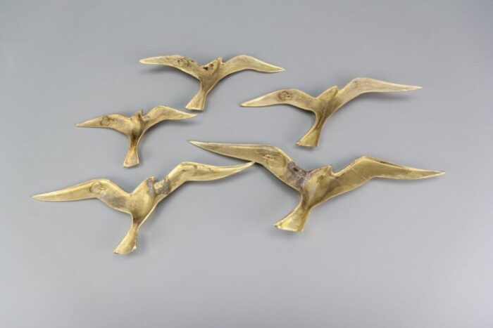 mid century modern brass bird wall mounted figures 1970s set of 5 11