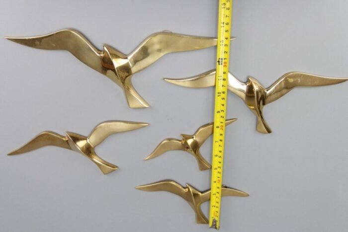 mid century modern brass bird wall mounted figures 1970s set of 5 18