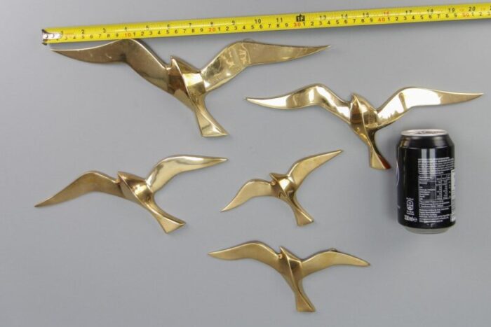 mid century modern brass bird wall mounted figures 1970s set of 5 20