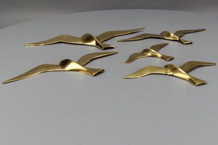 mid century modern brass bird wall mounted figures 1970s set of 5 6