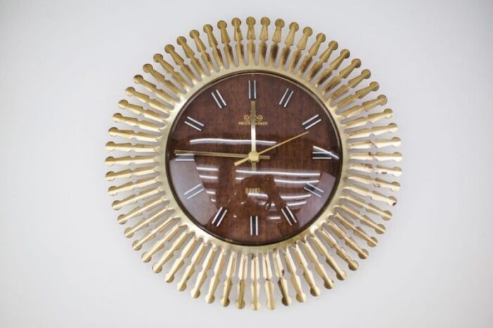 mid century modern german brass sunburst wall clock by meister anker 1960s 1