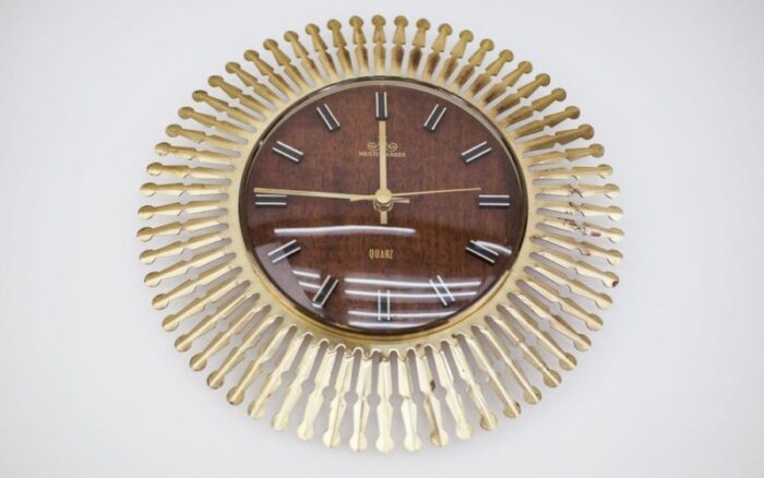 mid century modern german brass sunburst wall clock by meister anker 1960s 2