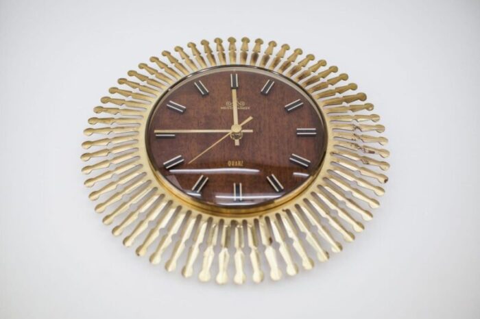 mid century modern german brass sunburst wall clock by meister anker 1960s 3