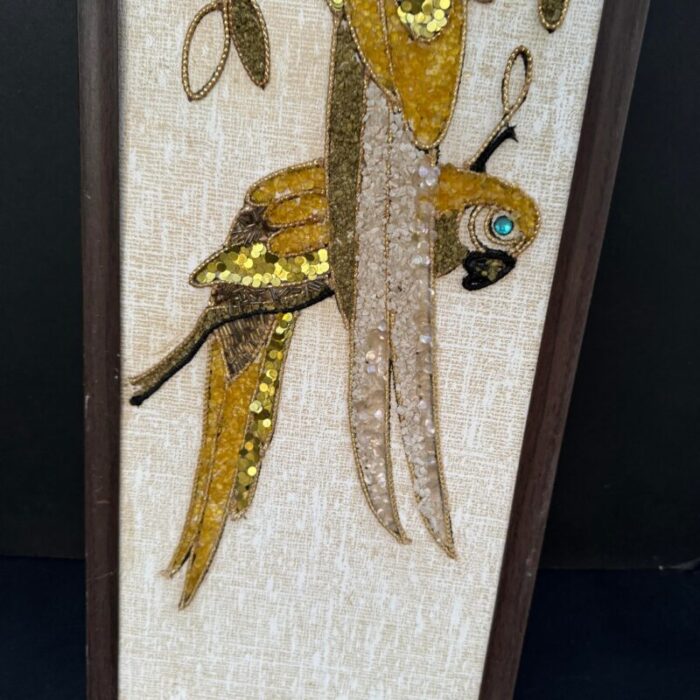 mid century modern gravel art of two parrots perched on a branch 5904