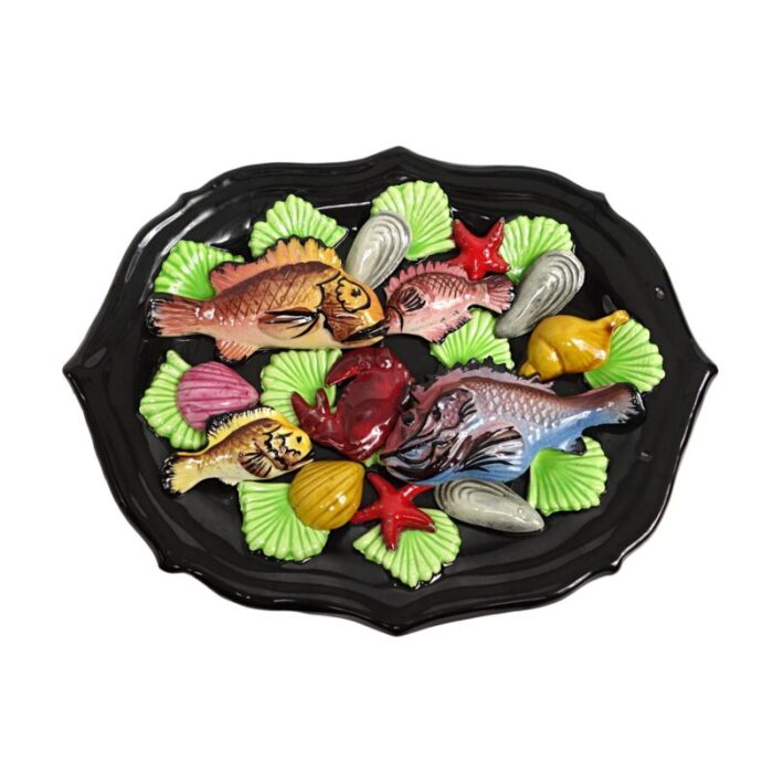 mid century modern oval majolica wall plate with sea creatures from vallauris 1960s 1