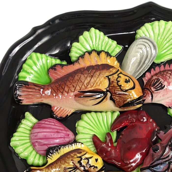 mid century modern oval majolica wall plate with sea creatures from vallauris 1960s 5