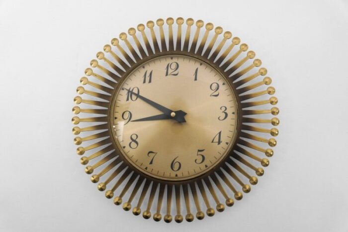 mid century modern sunburst wall clock in brass from meister anker germany 1950s 1