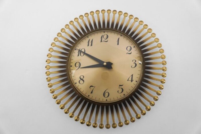 mid century modern sunburst wall clock in brass from meister anker germany 1950s 3