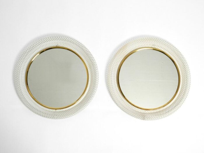 mid century modern wall mirrors with brass rim and white metal frames set of 2 1