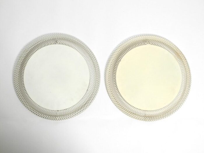 mid century modern wall mirrors with brass rim and white metal frames set of 2 9