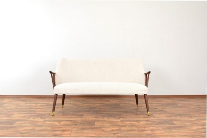 mid century norwegian teak and boucle sofa 1960s 0613