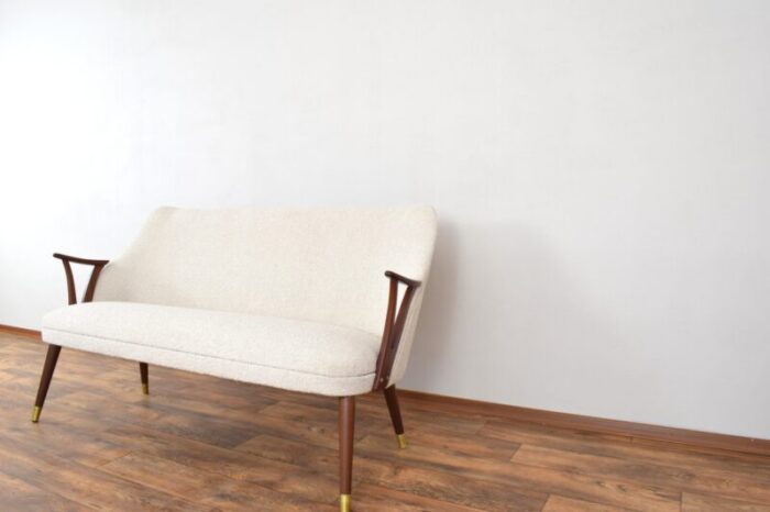 mid century norwegian teak and boucle sofa 1960s 0995