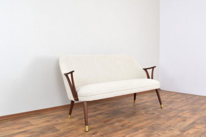 mid century norwegian teak and boucle sofa 1960s 6058