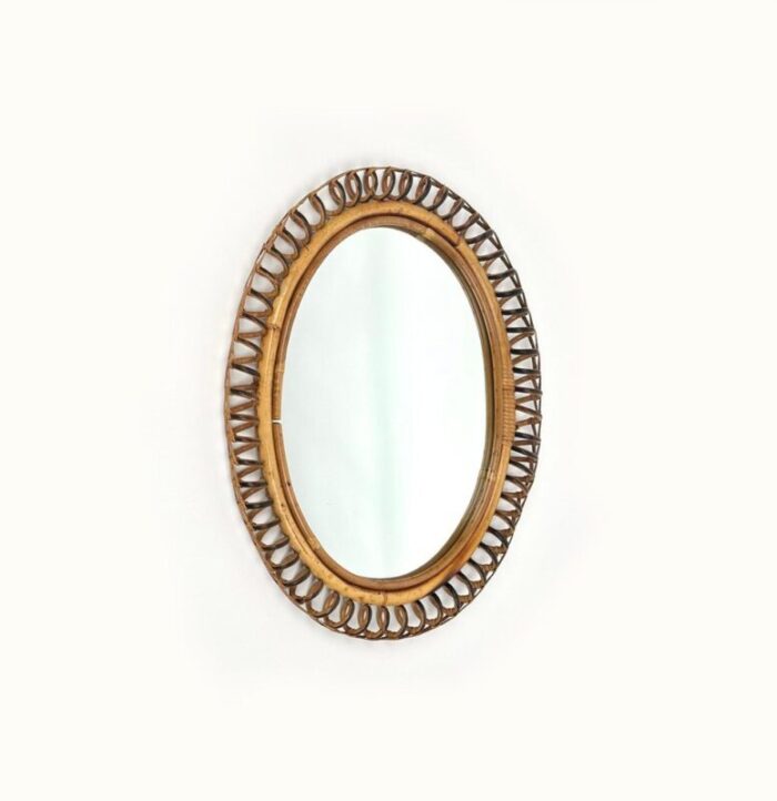 mid century rattan and bamboo oval wall mirror in the style of franco albini italy 1960s 3